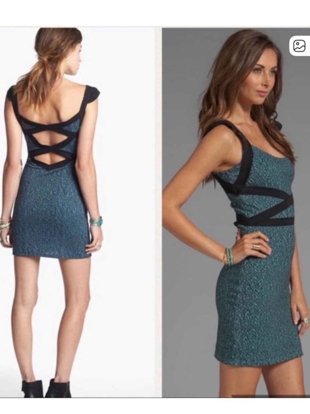 NWT Free People Teal Mini Dress with Black Strap Accents